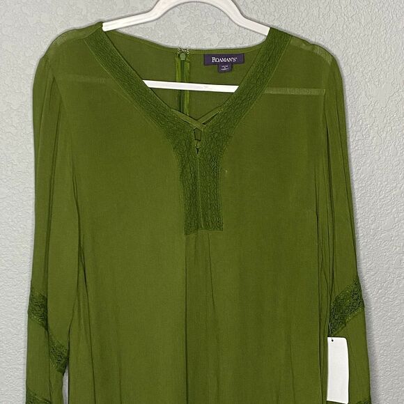 Roaman's Green Long Sleeve Embroidered Shirt Dress Size 14/16 - Picture 2 of 7